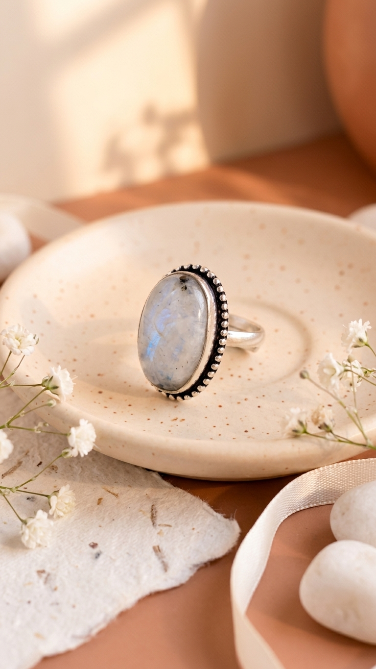 NATURAL RAINBOW MOONSTONE  RING 100% Natural Gemstone
