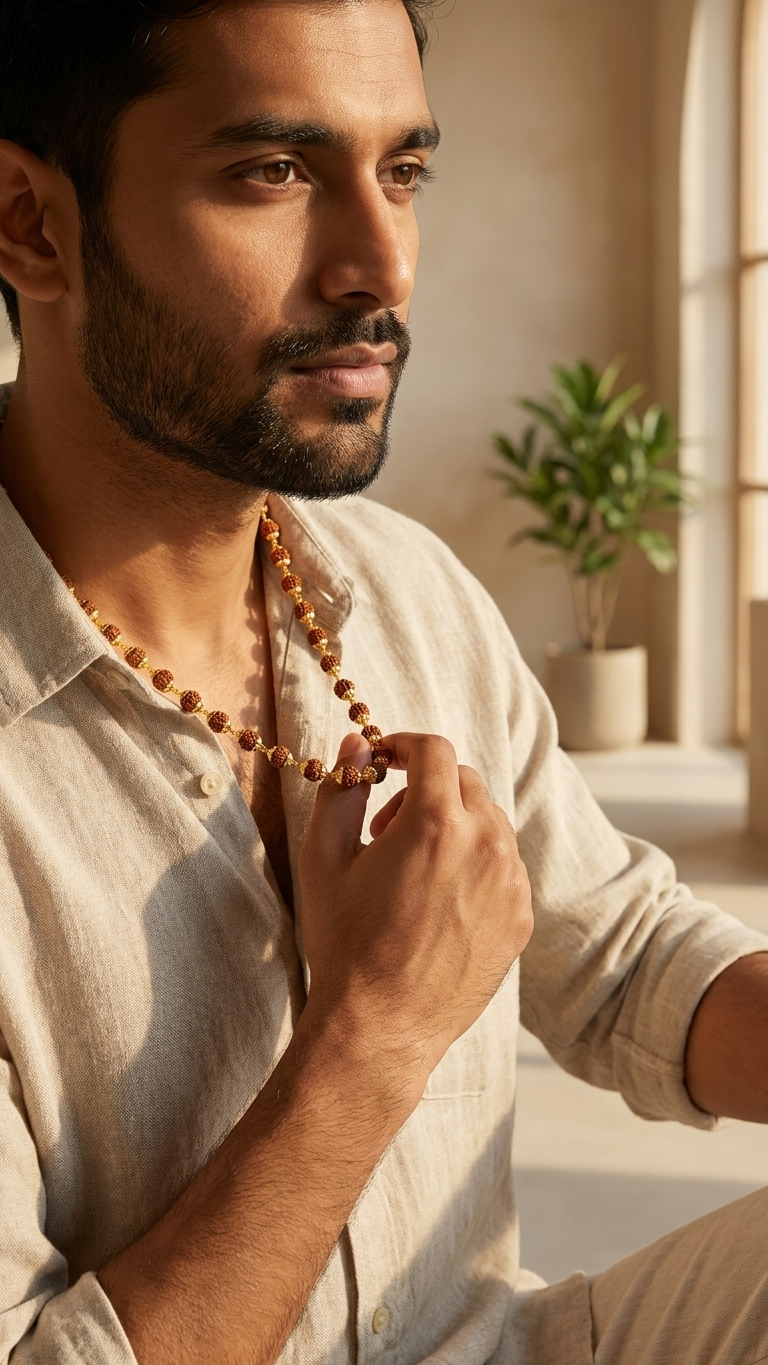Natural Rudraksha Beaded Necklace (With Certificate)
