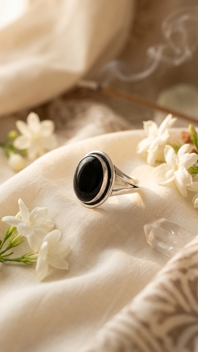 NATURAL BLACK OBSIDIAN RING