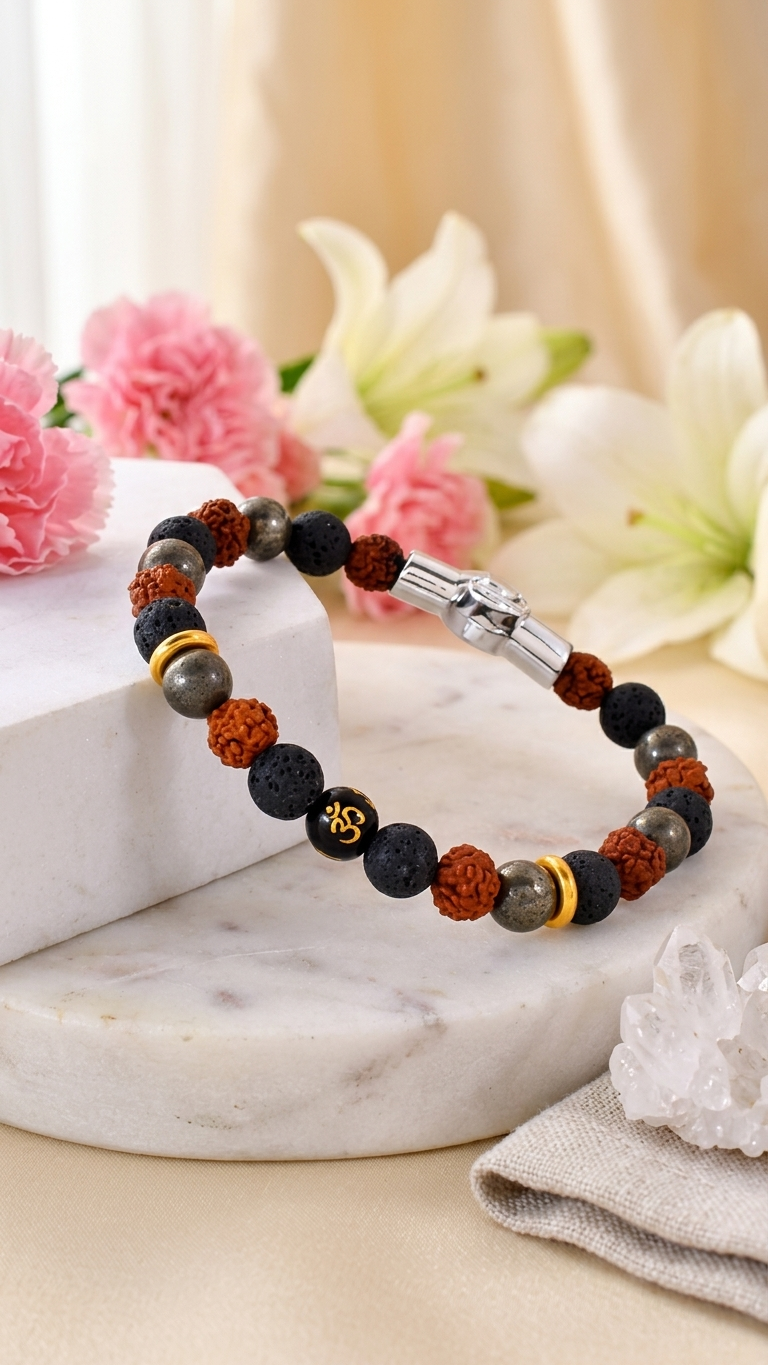 Om Bracelet With Silver  Magnet Lock
