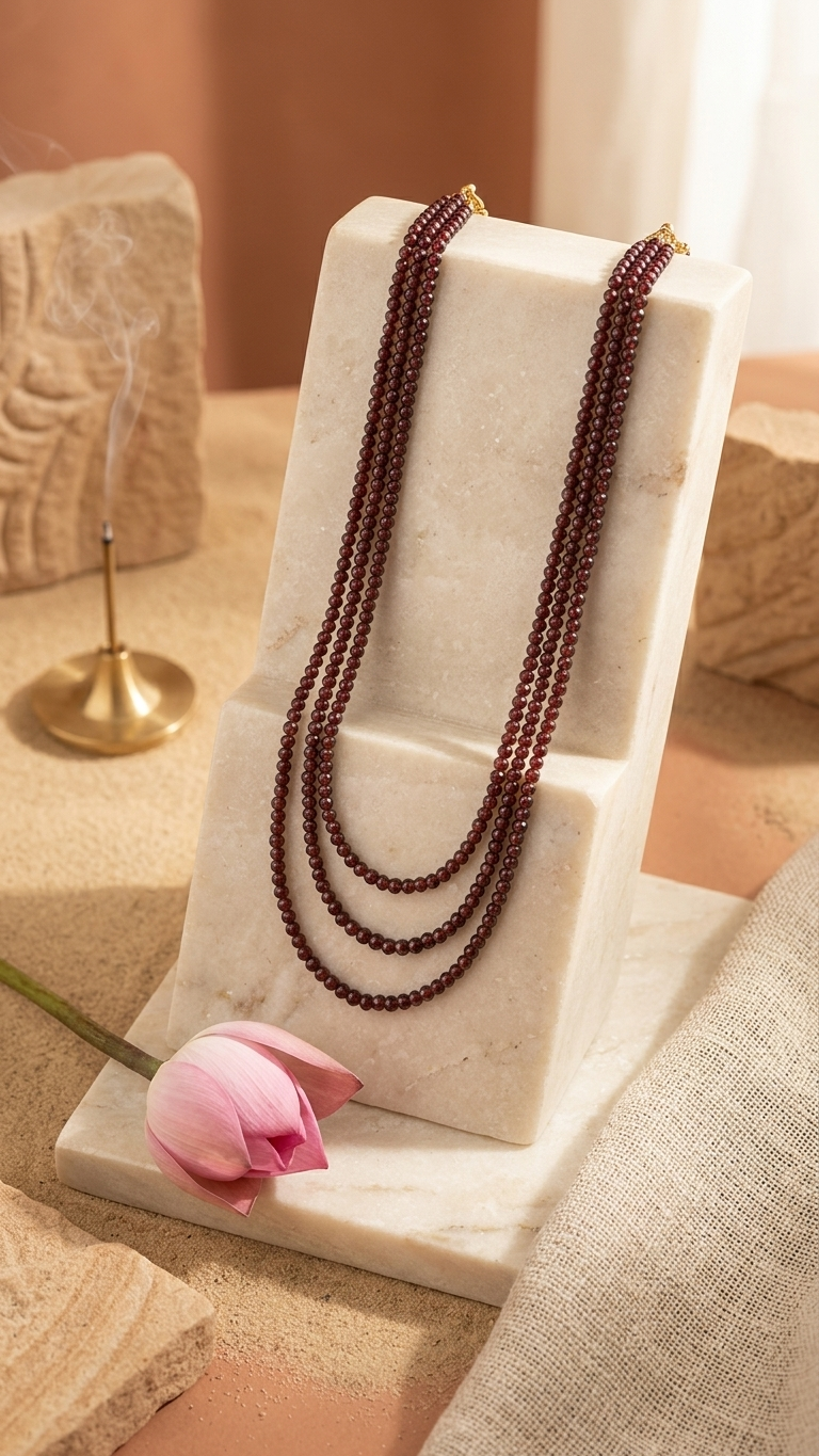 Natural Garnet Beaded Necklace (With Certificate)
