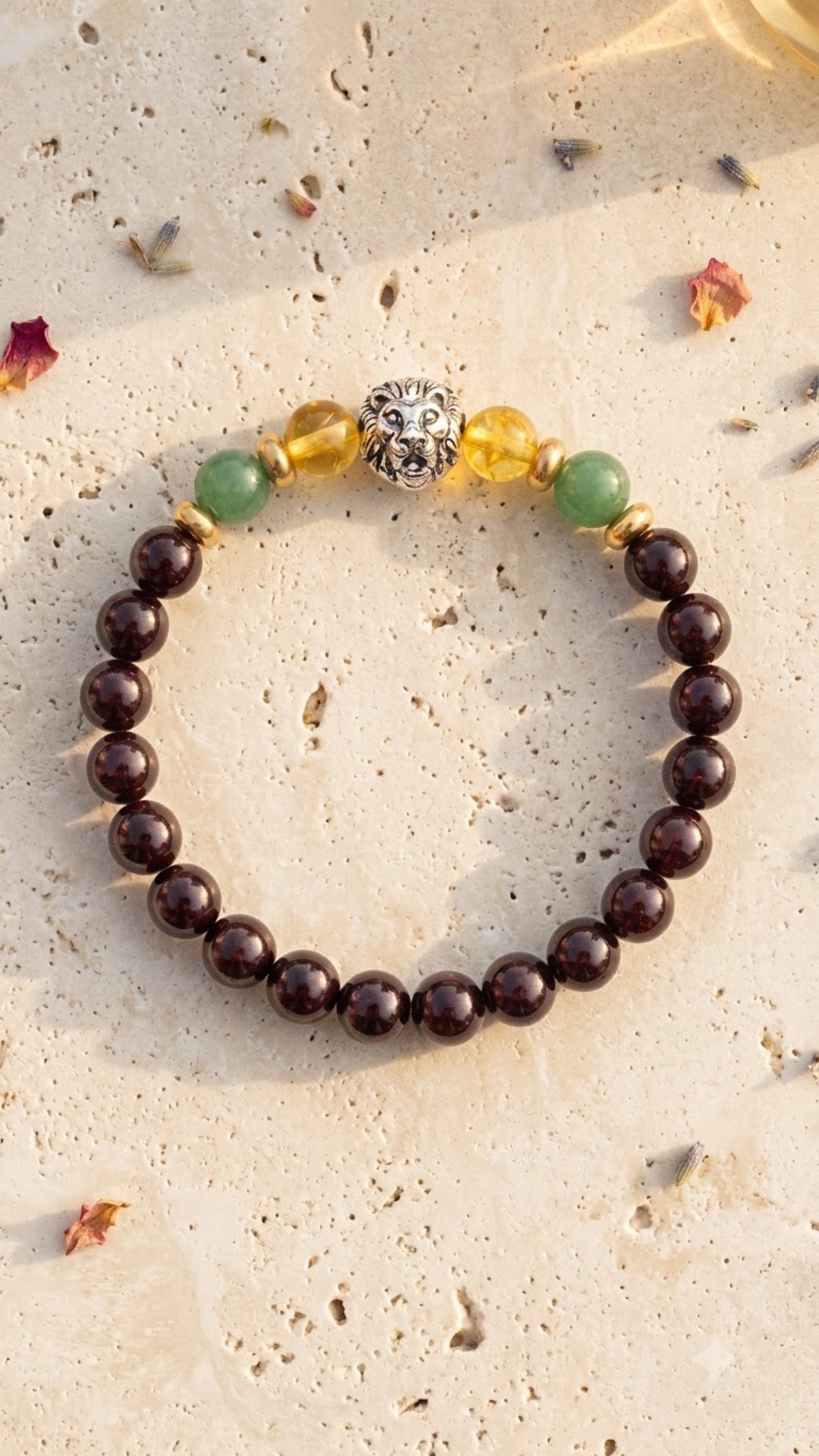 Natural Gemstone Lion Head Bracelet - Courage & Strength