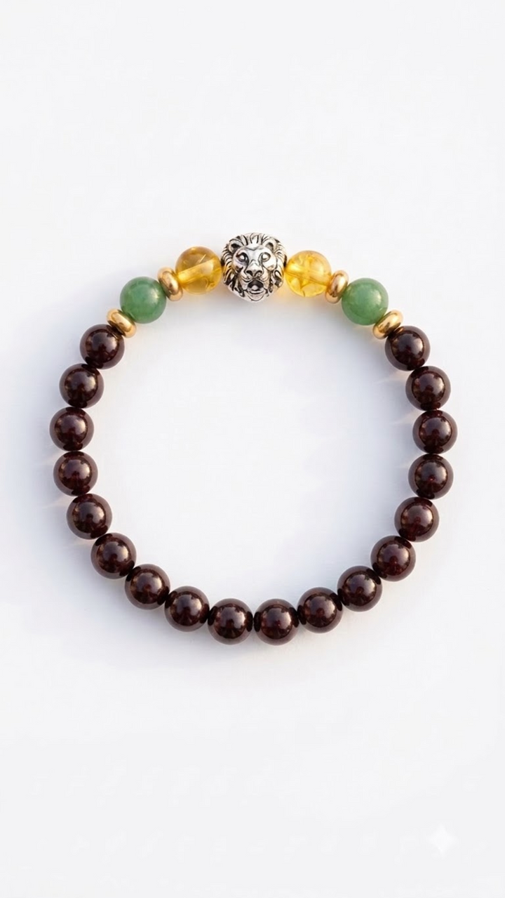 Natural Gemstone Lion Head Bracelet - Courage & Strength