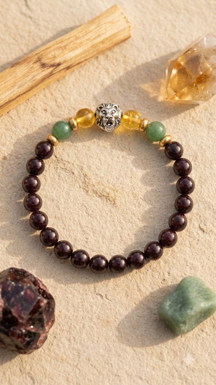 Natural Gemstone Lion Head Bracelet - Courage & Strength