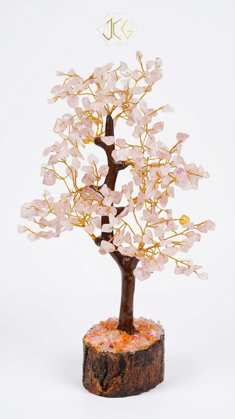 Rose Quartz Crystal Tree of Life - Wooden Base Feng Shui Decor