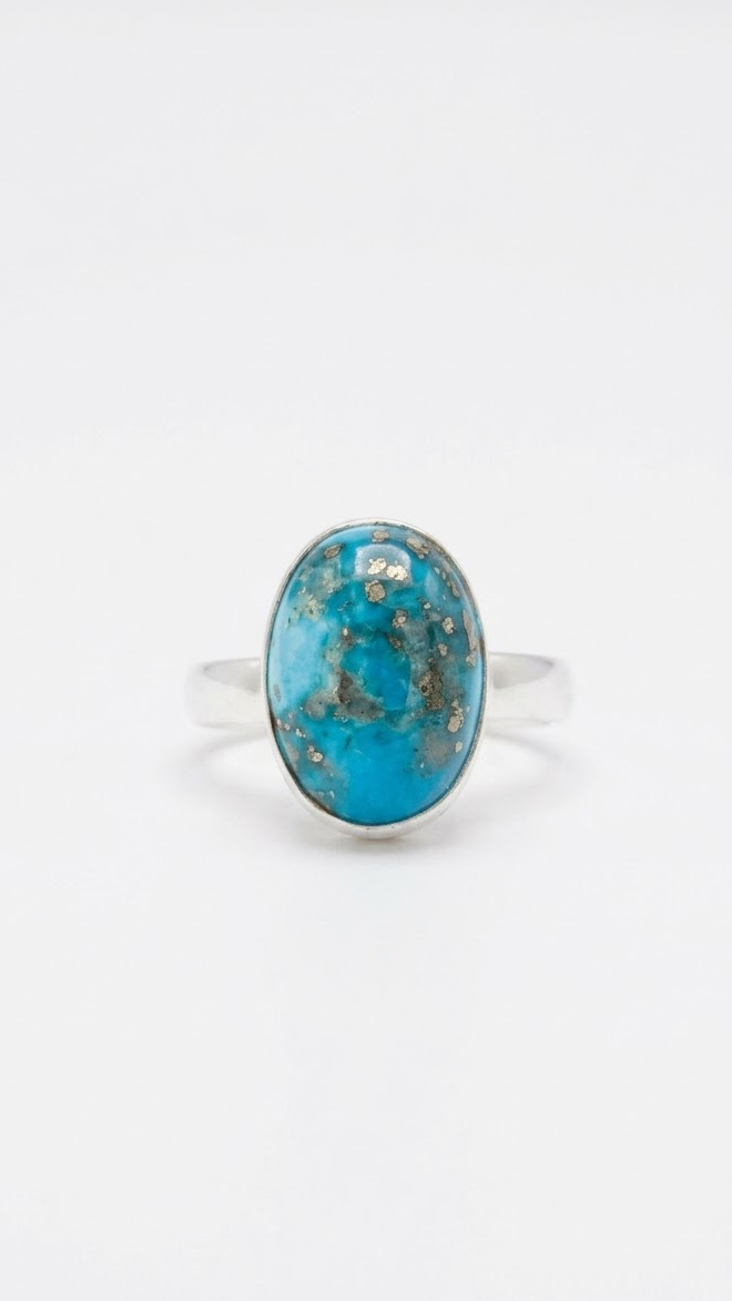 Natural Turquoise Ring Oval Shape(NISHAPURI FIROZA)