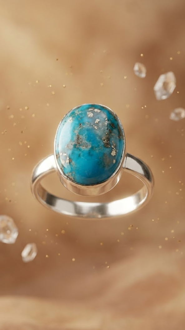 Natural Turquoise Ring Oval Shape(NISHAPURI FIROZA)