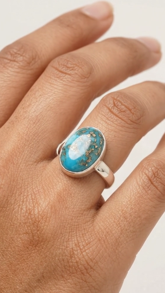 Natural Turquoise Ring Oval Shape(NISHAPURI FIROZA)